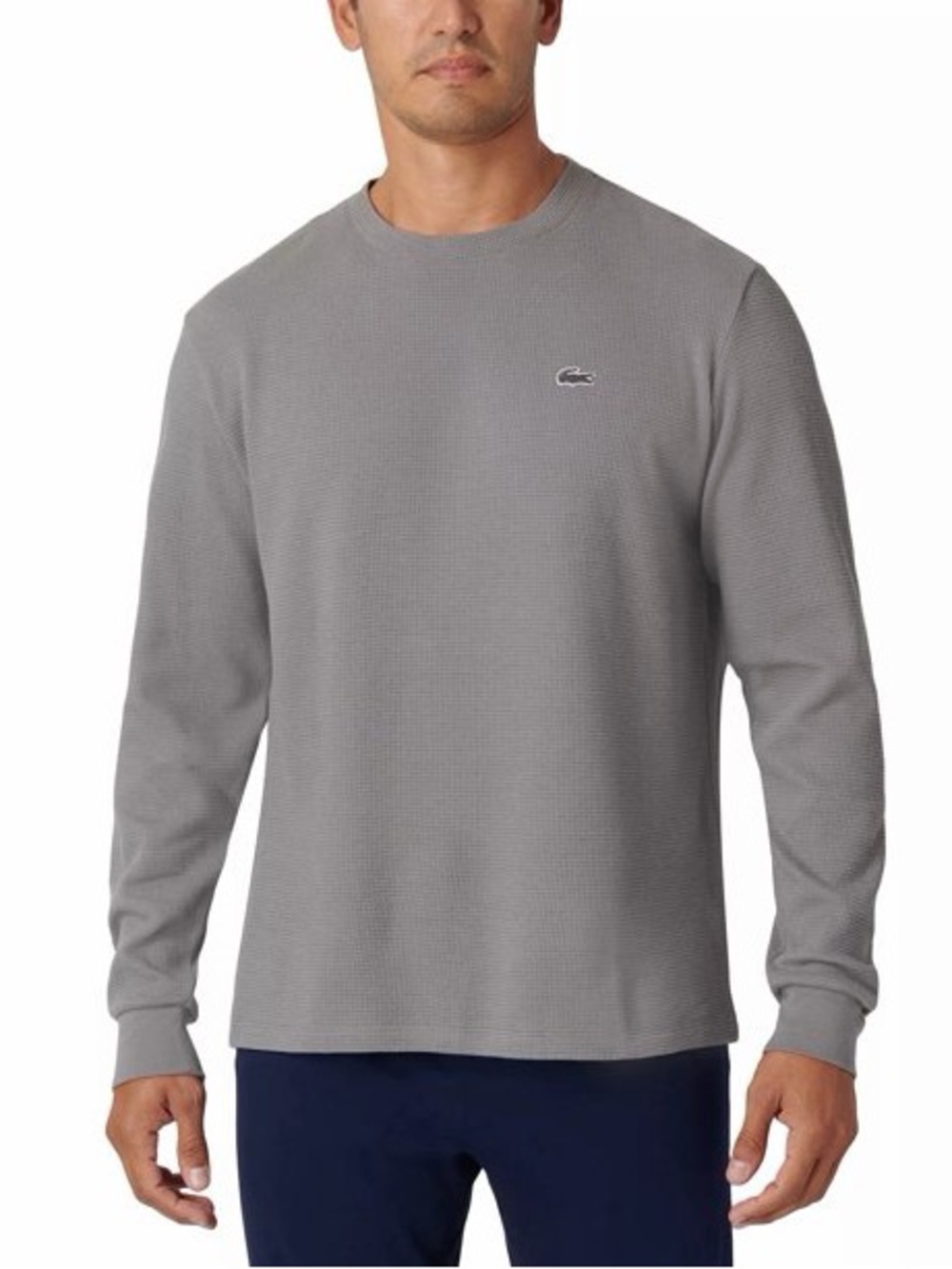 Lacoste Waffle-Knit Thermal Long-Sleeve Sleep Shirt- Gray